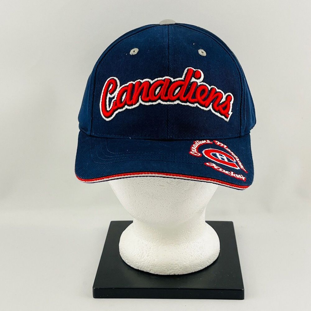 Vintage Canadiens Script Strapback Hat Montreal Hockey NHL Blue American Needle